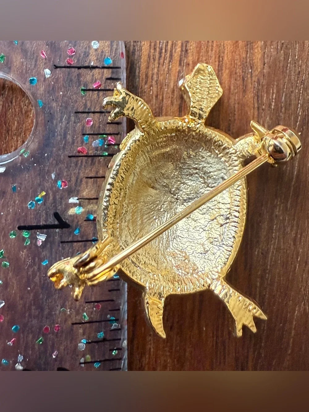 Vintage Gold Tone Clear Rhinestone Brooch - Sparkling Turtle Pin